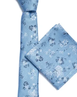Blue Floral Foliage Print Tie