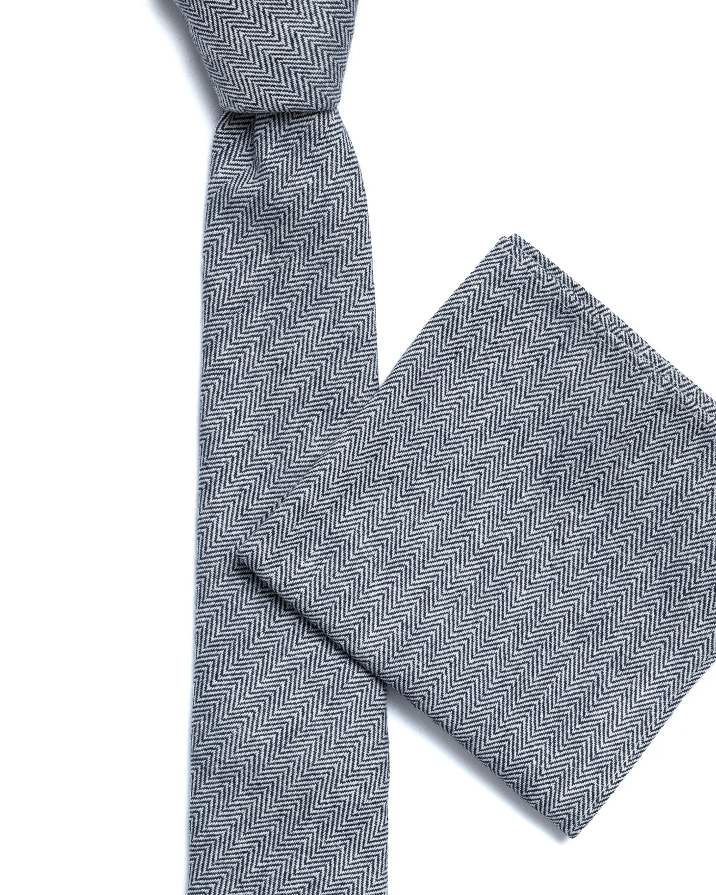 Blue Herringbone Cotton-Linen Tie