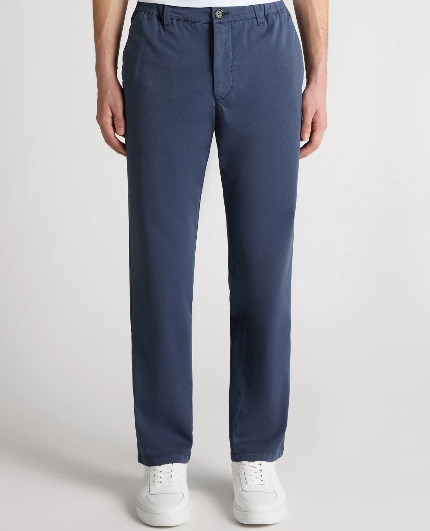 Blue Straight Leg Cotton-Blend Chinos