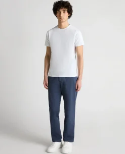 Blue Straight Leg Cotton-Blend Chinos