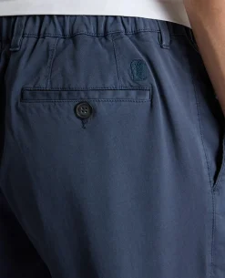 Blue Straight Leg Cotton-Blend Chinos