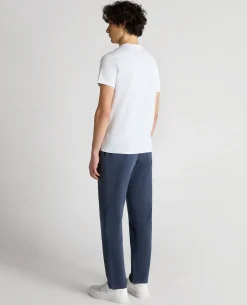 Blue Straight Leg Cotton-Blend Chinos