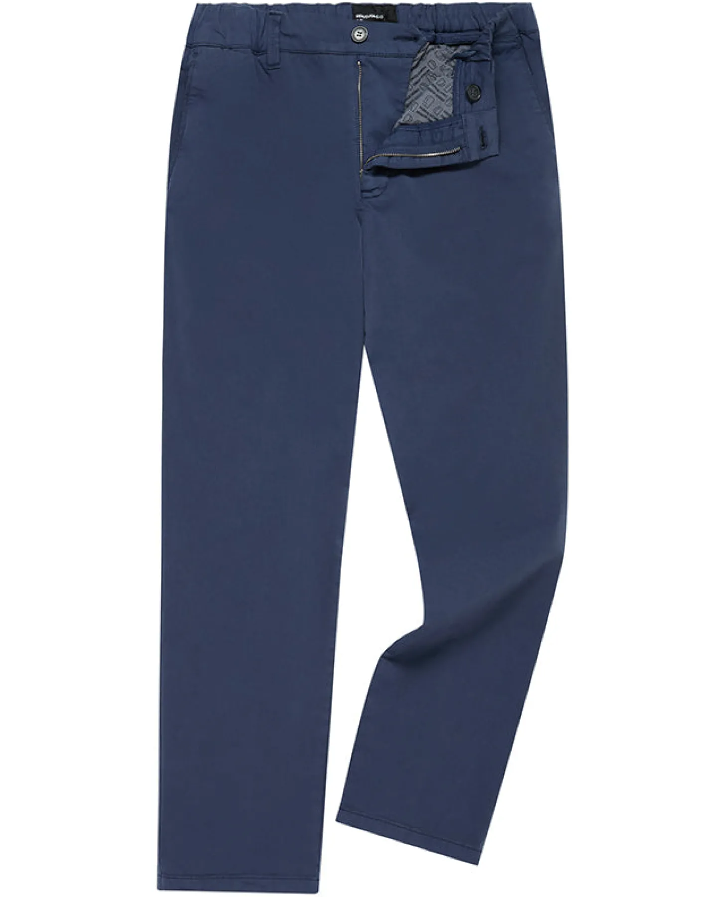 Blue Straight Leg Cotton-Blend Chinos