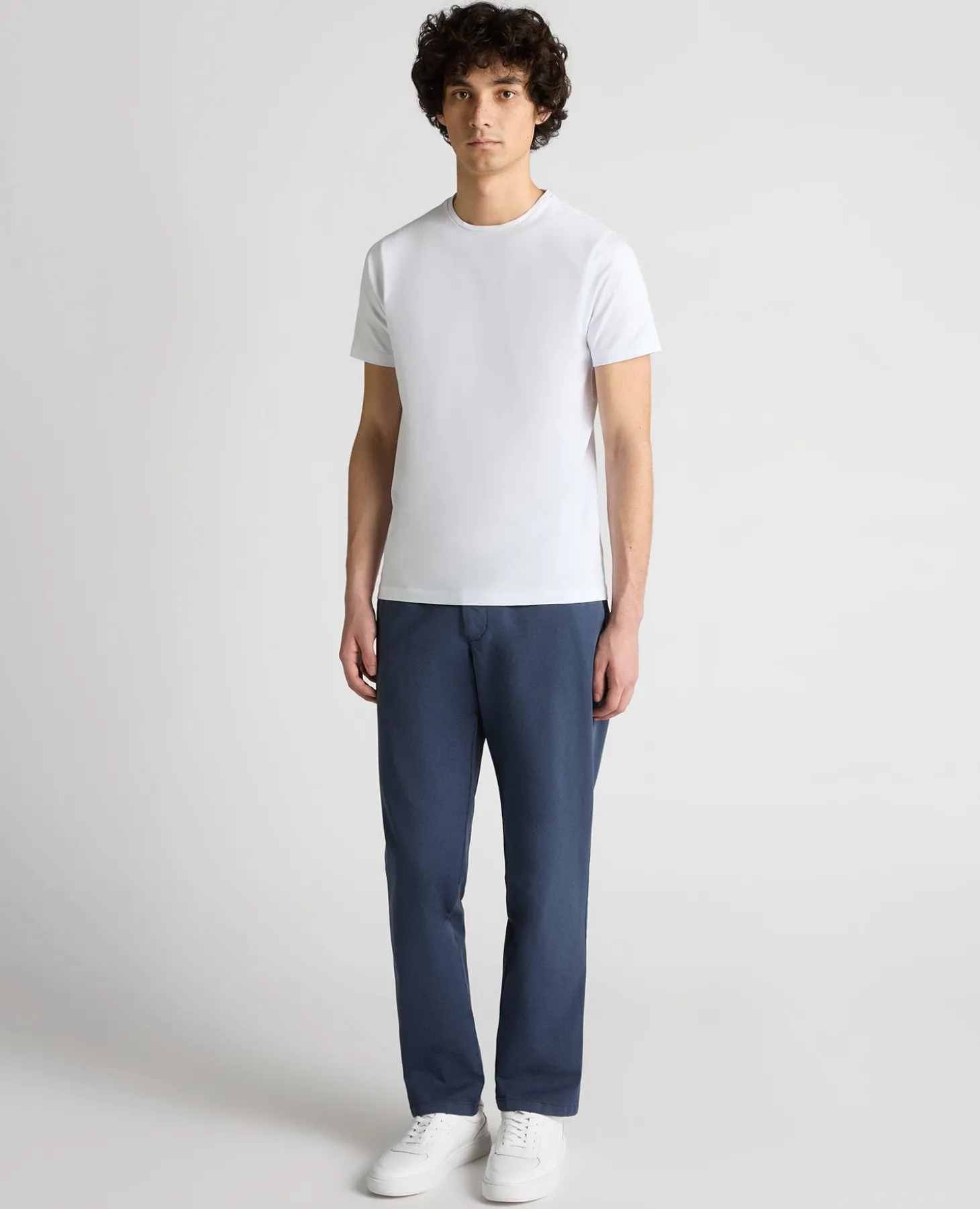 Blue Straight Leg Cotton-Blend Chinos
