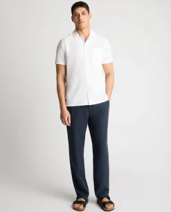 Dark Blue Straight Leg Linen Trousers
