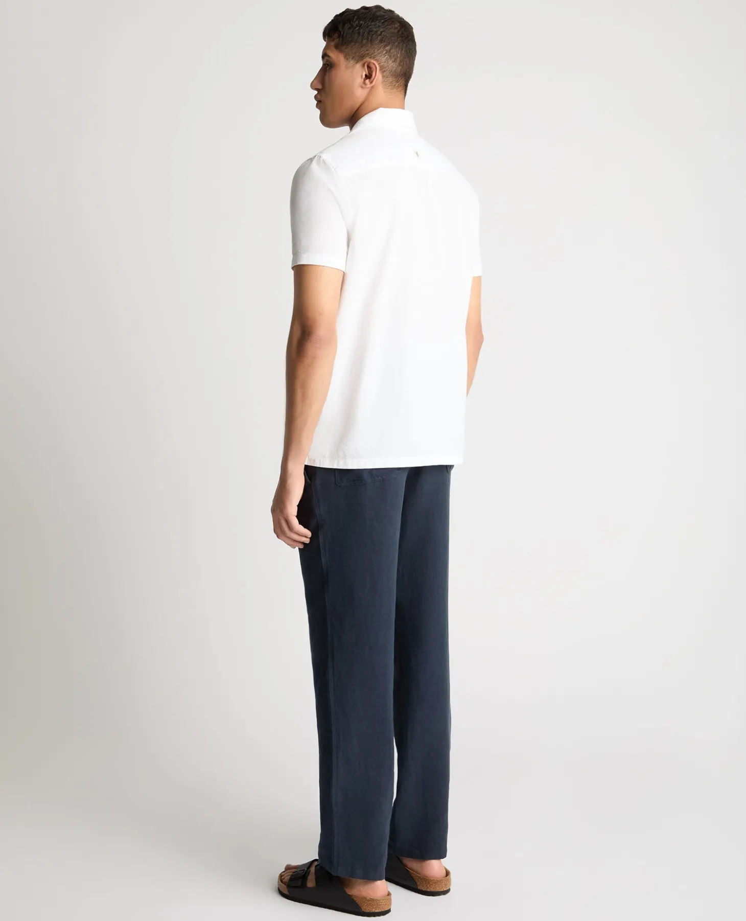Dark Blue Straight Leg Linen Trousers