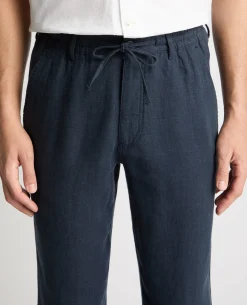 Dark Blue Straight Leg Linen Trousers