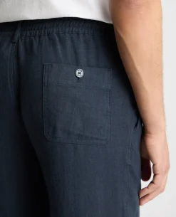 Dark Blue Straight Leg Linen Trousers