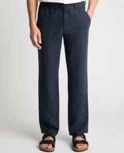 Dark Blue Straight Leg Linen Trousers