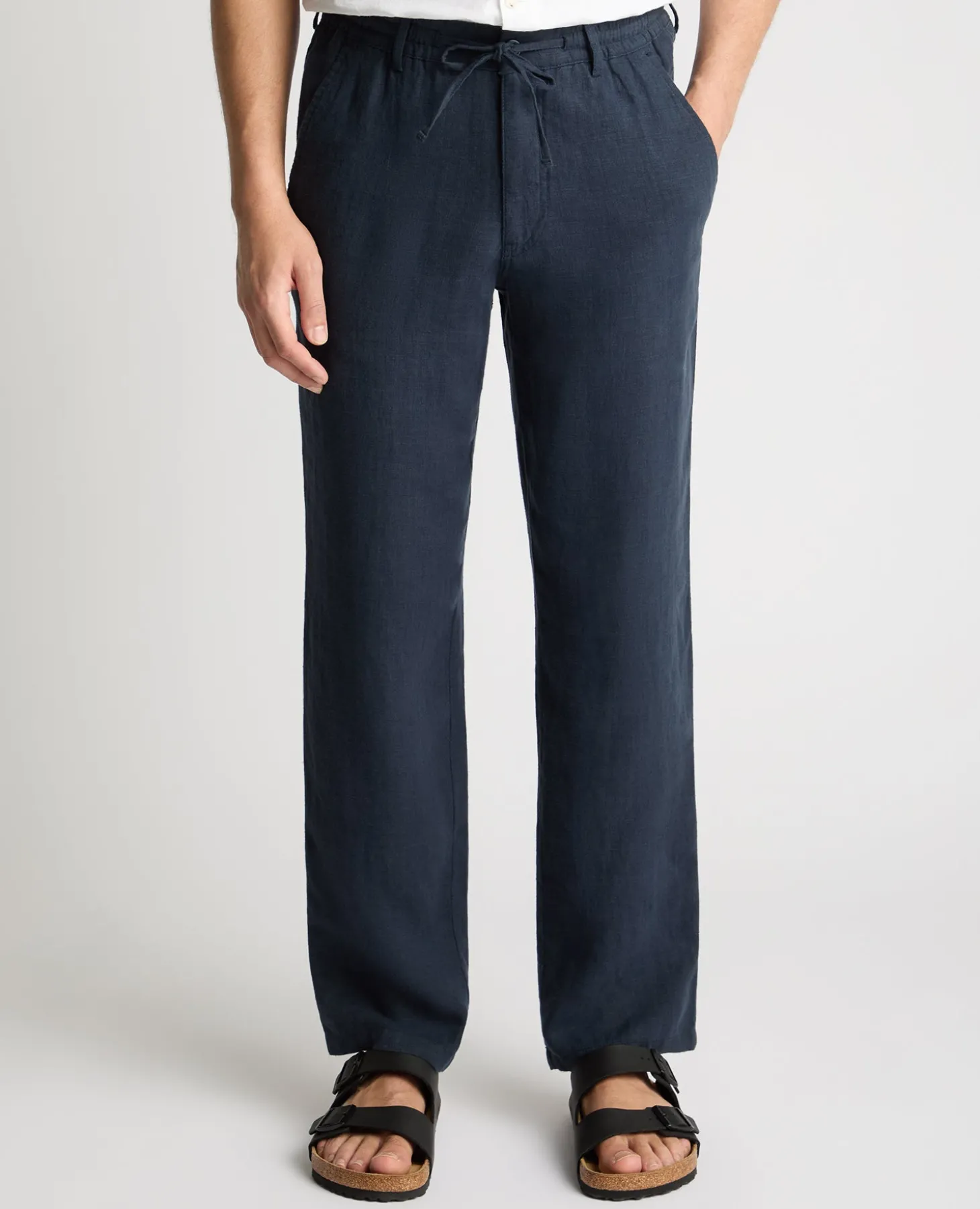 Dark Blue Straight Leg Linen Trousers