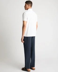 Dark Blue Straight Leg Linen Trousers