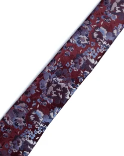 Dark Red Floral Foliage Print Tie