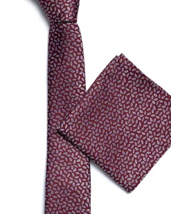Dark Red Leaf Print Floral Tie