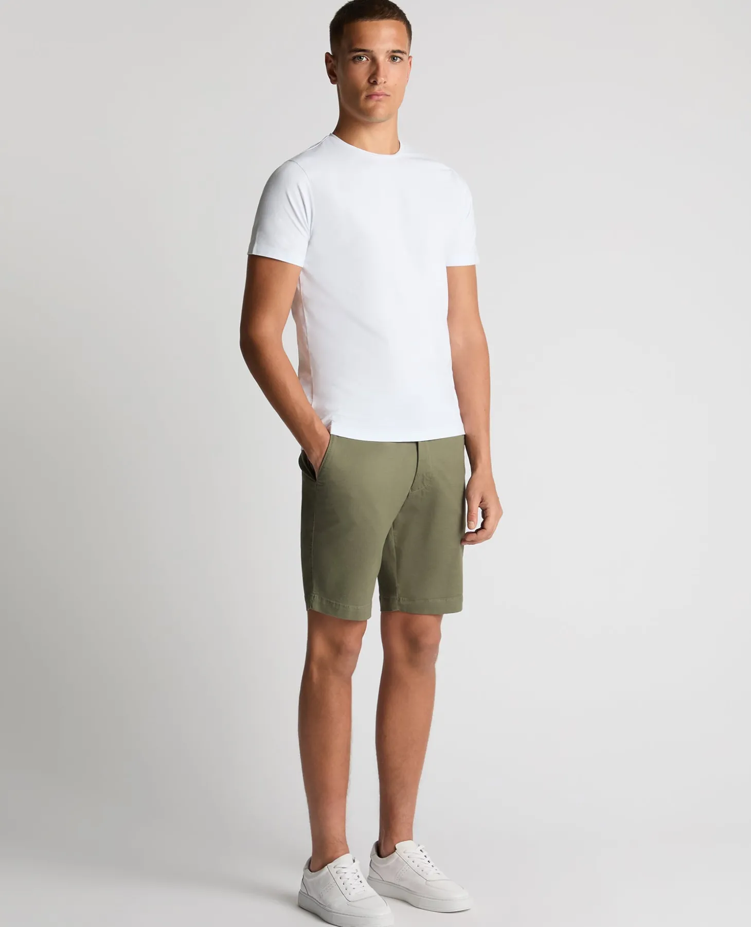 Green Slim Leg Cotton-Stretch Chino Short