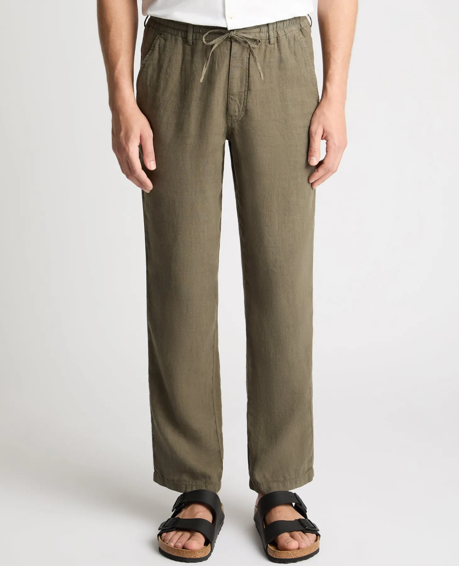 Green Straight Leg Linen Trousers