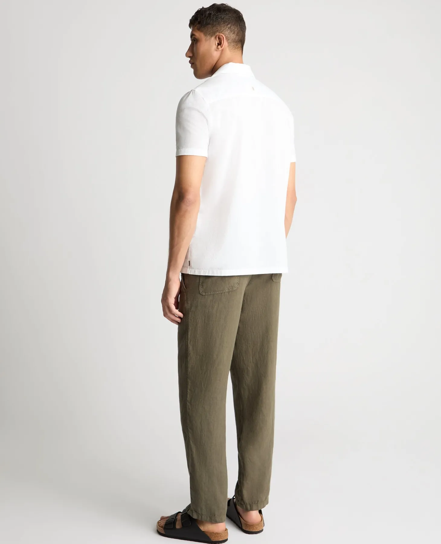 Green Straight Leg Linen Trousers