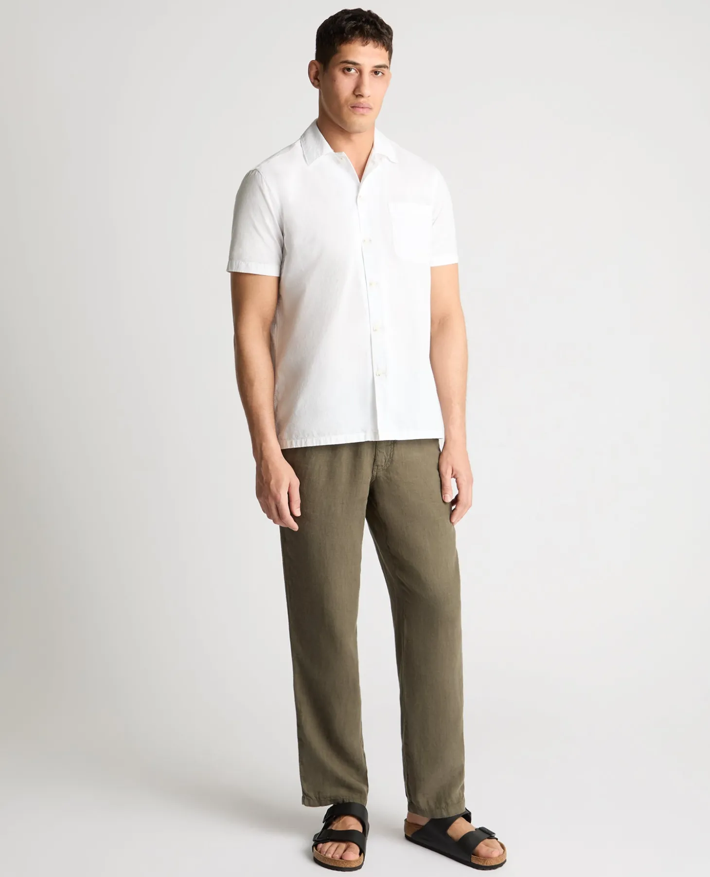 Green Straight Leg Linen Trousers