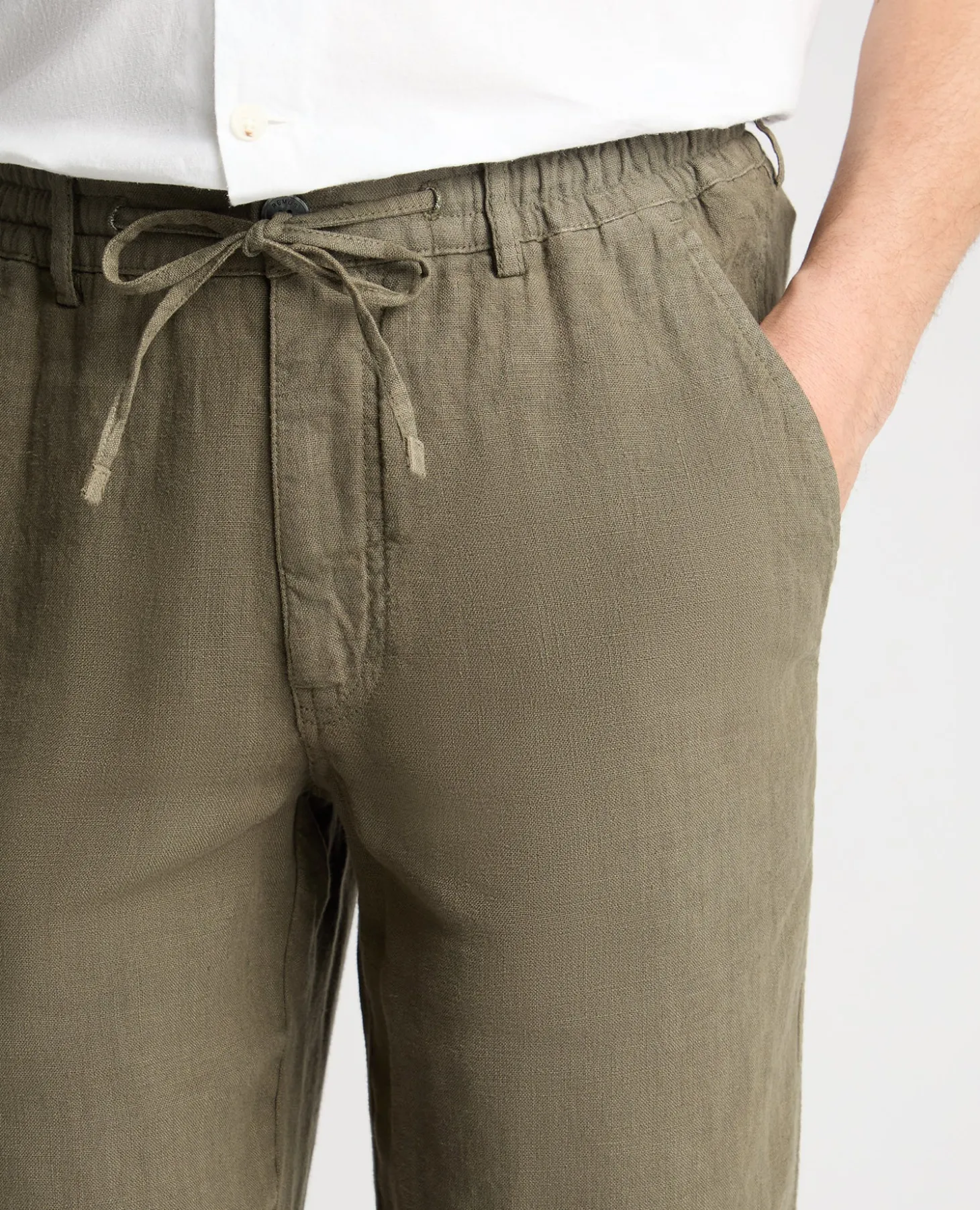 Green Straight Leg Linen Trousers