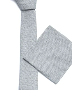 Grey Herringbone Cotton-Linen Tie