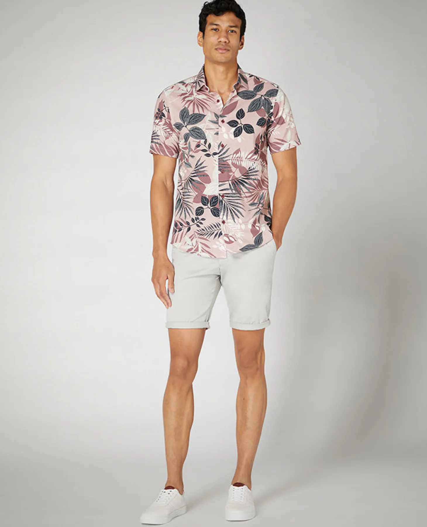 Grey Slim Leg Cotton-Stretch Chino Short