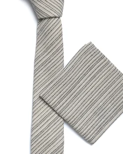 Grey Stripe Cotton-Linen Tie