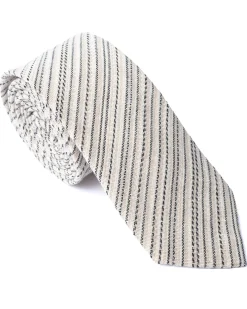 Grey Stripe Cotton-Linen Tie