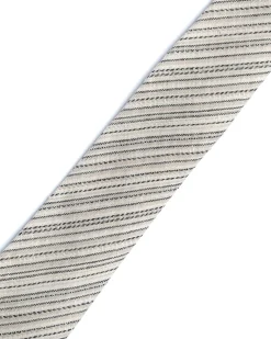 Grey Stripe Cotton-Linen Tie