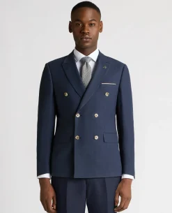 Slim Fit Linen-Blend Double Breasted Suit