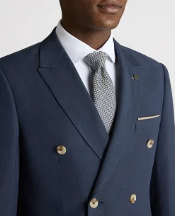 Slim Fit Linen-Blend Double Breasted Suit