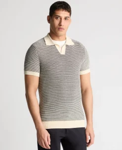 Stripe Knit V-Neck Polo