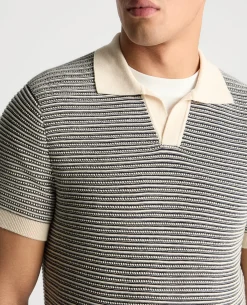 Stripe Knit V-Neck Polo