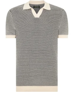 Stripe Knit V-Neck Polo