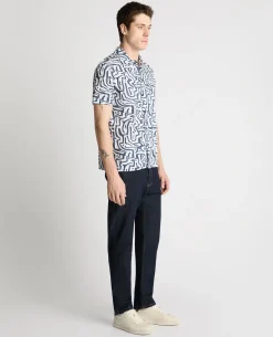 Tapered Fit Cotton-Linen Print Shirt