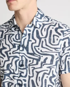 Tapered Fit Cotton-Linen Print Shirt