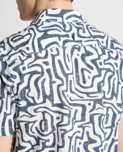 Tapered Fit Cotton-Linen Print Shirt