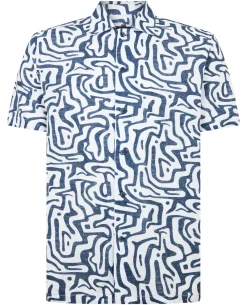 Tapered Fit Cotton-Linen Print Shirt