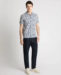 Tapered Fit Cotton-Linen Print Shirt