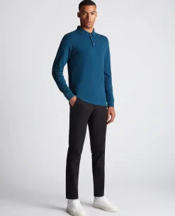 Tapered Fit Cotton-Stretch Long-Sleeve Polo Shirt
