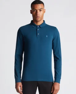 Tapered Fit Cotton-Stretch Long-Sleeve Polo Shirt