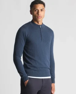 Tapered Fit Half Zip Cotton Sweater