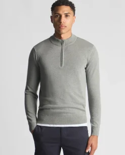 Tapered Fit Half Zip Cotton Sweater