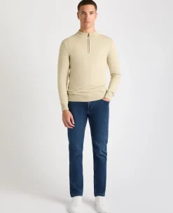 Tapered Fit Half Zip Cotton Sweater