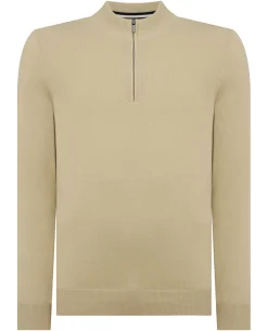 Tapered Fit Half Zip Cotton Sweater