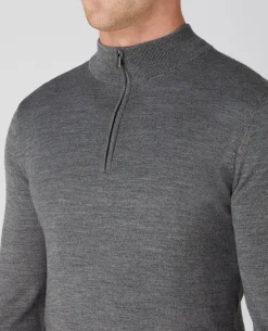 Tapered Fit Merino Wool-Blend Half Zip Sweater