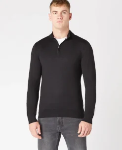 Tapered Fit Merino Wool-Blend Half Zip Sweater