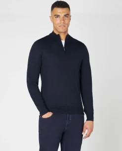 Tapered Fit Merino Wool-Blend Half Zip Sweater