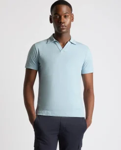 Tapered Fit Open Collar Cotton Polo