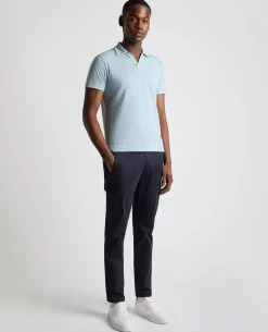 Tapered Fit Open Collar Cotton Polo