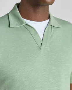 Tapered Fit Open Collar Cotton Polo