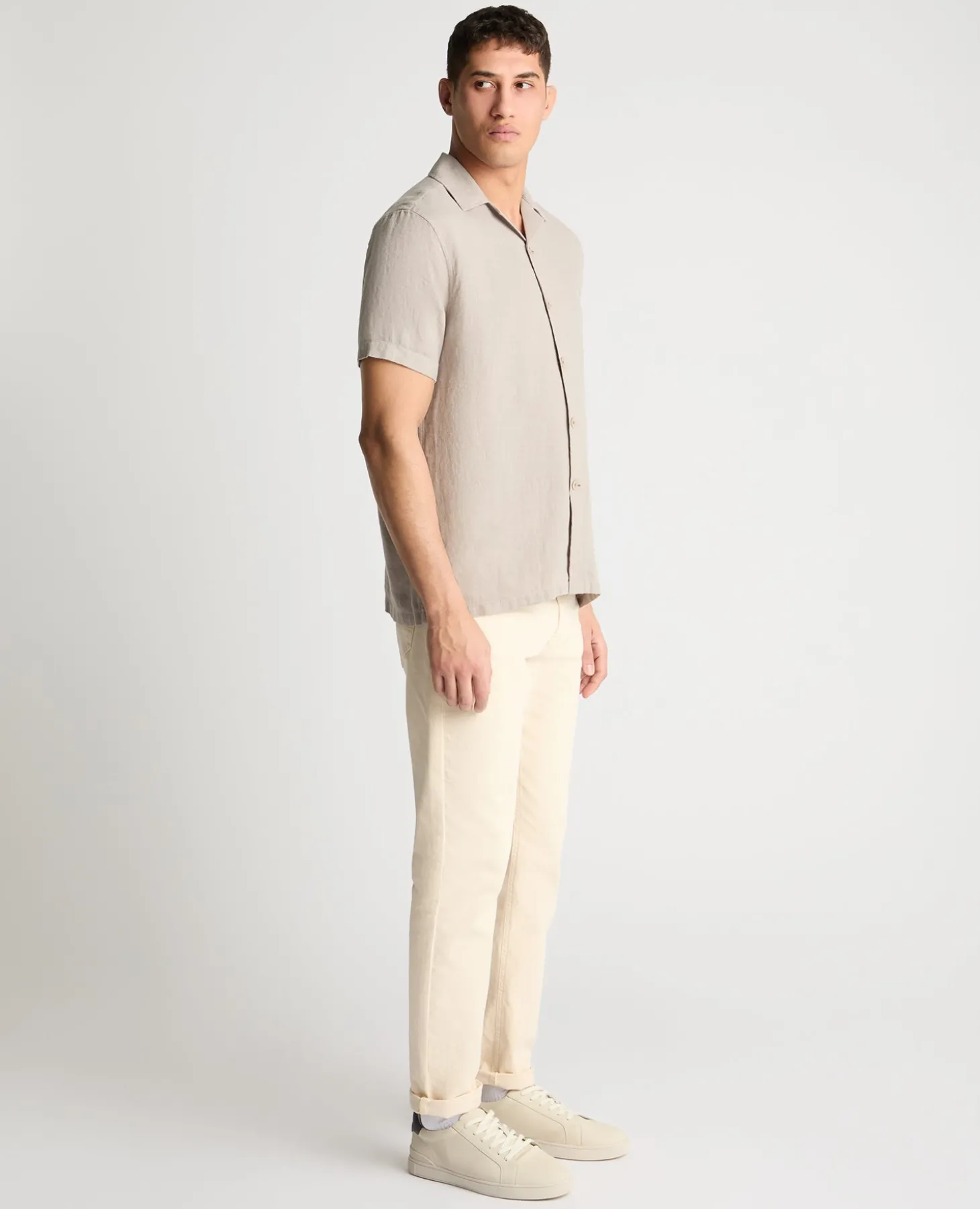 Tapered Fit Short Sleeve Linen Shirt